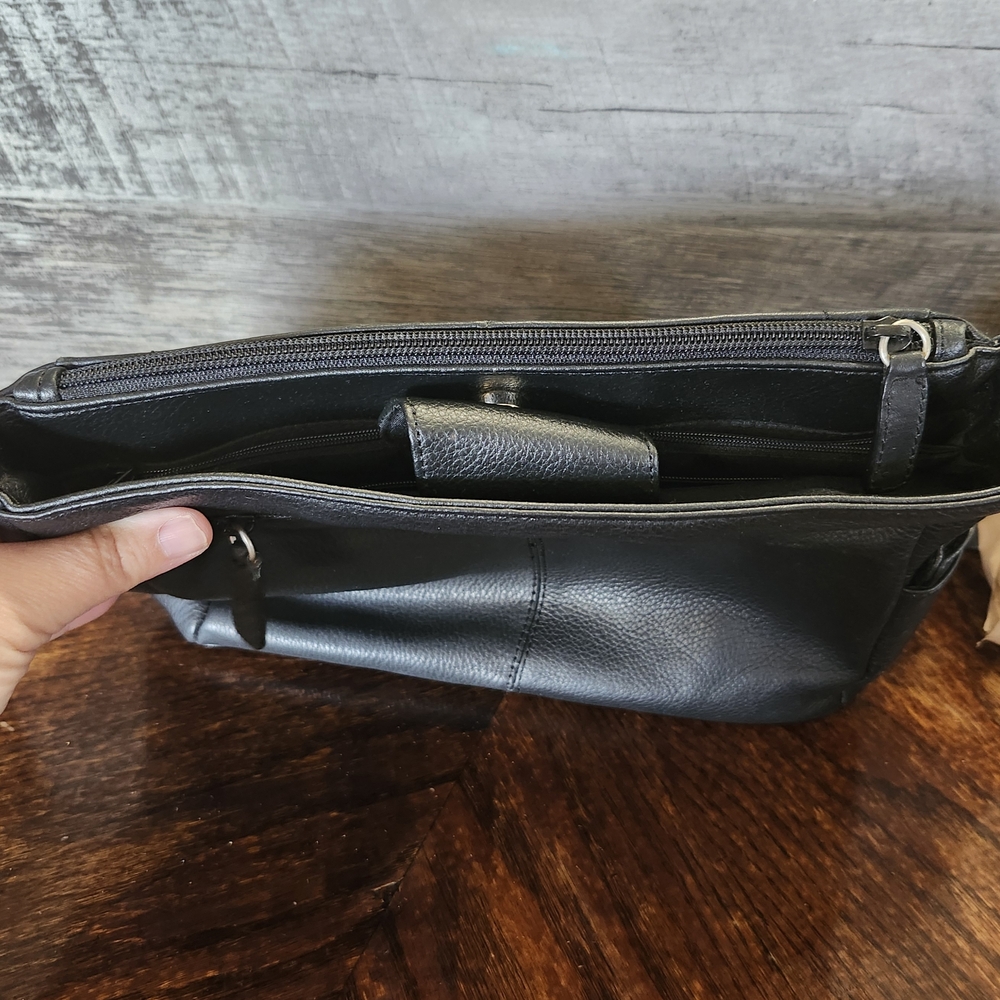 Vintage Black Pebble Genuine Leather Rolfs Shoulder Bag Purse - Picture 7 of 14